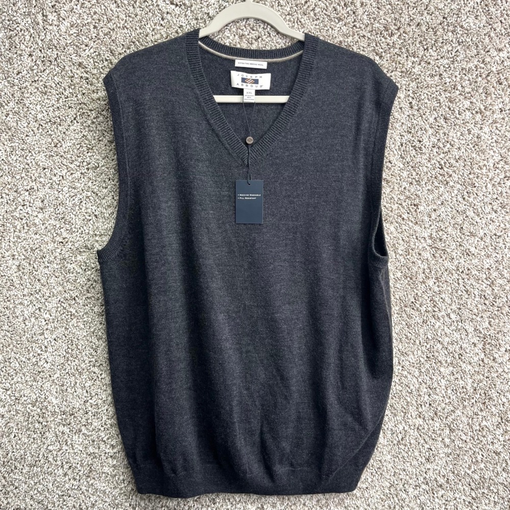Joseph Abboud Sweater Vest Men's XXL Gray Extra Fine Merino Wool V-Neck NWT‎